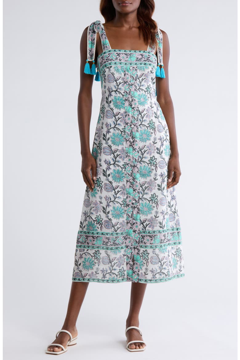 Gigi Cotton & Silk Cover-Up Midi Dress, Main, color, BRIGHT BLUE/ TURQUOISE MULTI