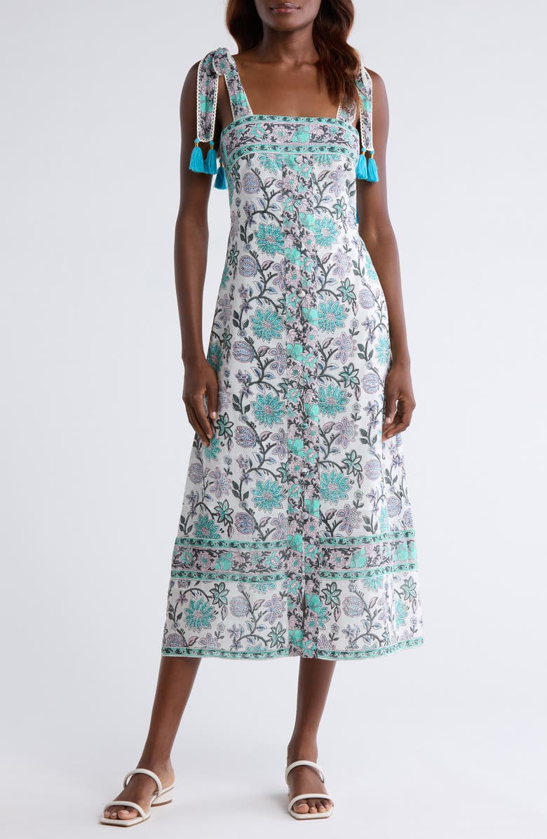 ALICIA BELL Gigi Cotton & Silk Cover-Up Midi Dress, Main, color, Bright Blue/ Turquoise Multi