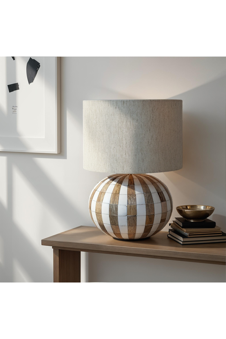 Table Lamp with Inlaid Stripes, Alternate, color, White