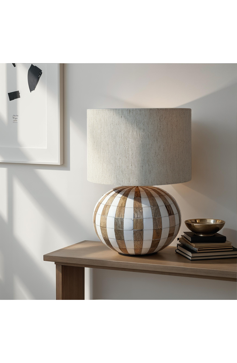 Storied Home Table Lamp with Inlaid Stripes, Alternate, color, White