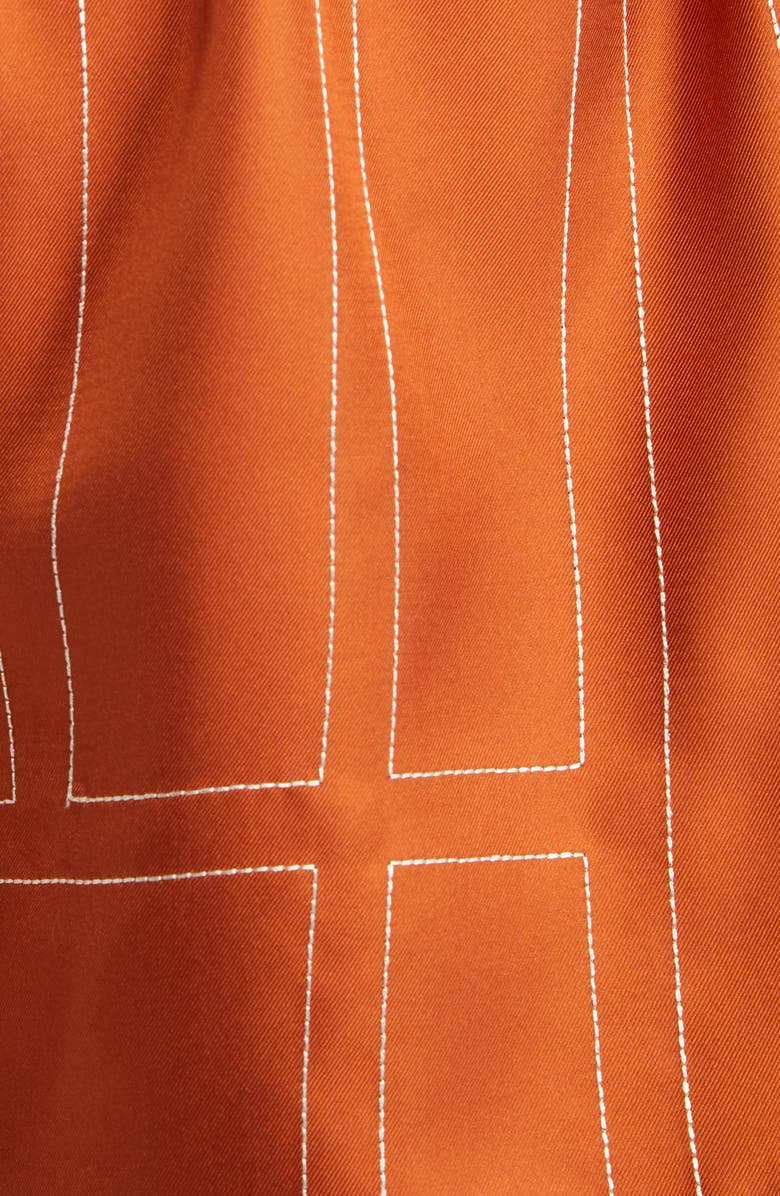 TOTEME Monogram Embroidered Silk Shorts, Alternate, color, Terracotta