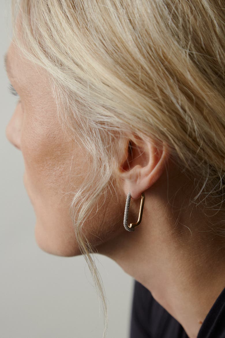 14kt Gold Vermeil Mosaic Pave Hoop Earrings, Alternate, color, Yellow Toned Gold