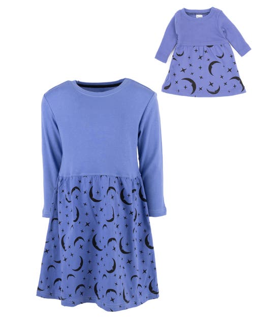 Leveret Girls Skirt Dress With Matching Doll Dress, 100% Cotton In Blue