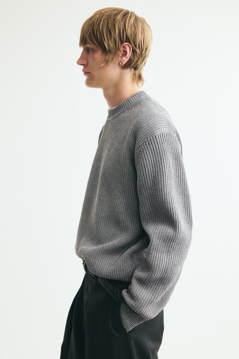 Relaxed-Fit Rib-Knit Sweater, Alternate, color, Gray