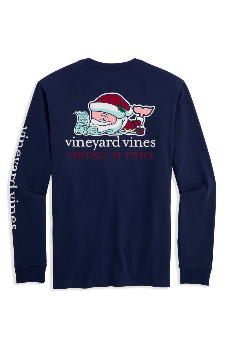 vineyard vines Santa Whale Cotton Long Sleeve Graphic T-Shirt, Alternate, color, Nautical Navy