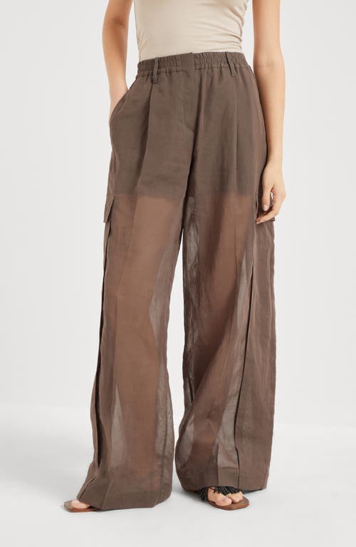 Brunello Cucinelli Cotton Organza Track Trousers In Chocolate