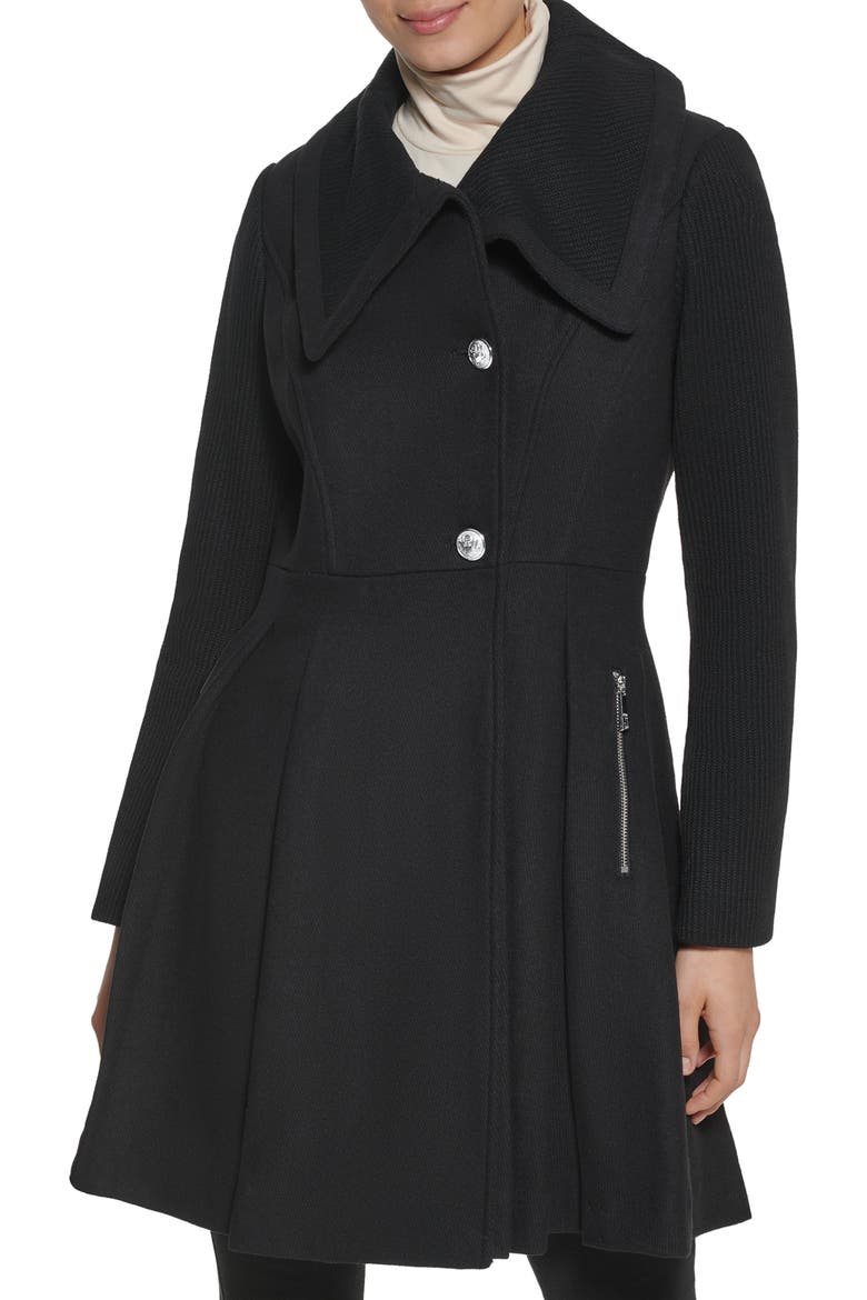 Wool Blend Flare Coat, Main, color, BLACK