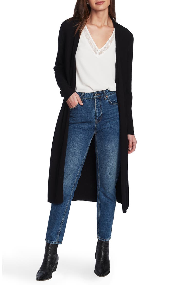 Long Cotton Blend Cardigan, Main, color, RICH BLACK