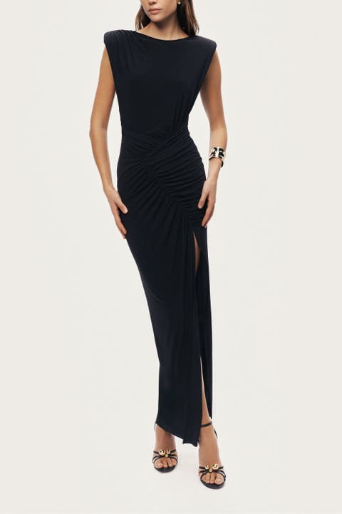 Ruched Side-Slit Maxi Dress