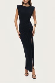 Nocturne Ruched Side-Slit Maxi Dress