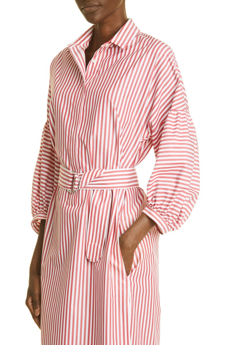 Akris punto Belted Stripe Balloon Sleeve Cotton Dress, Alternate, color,