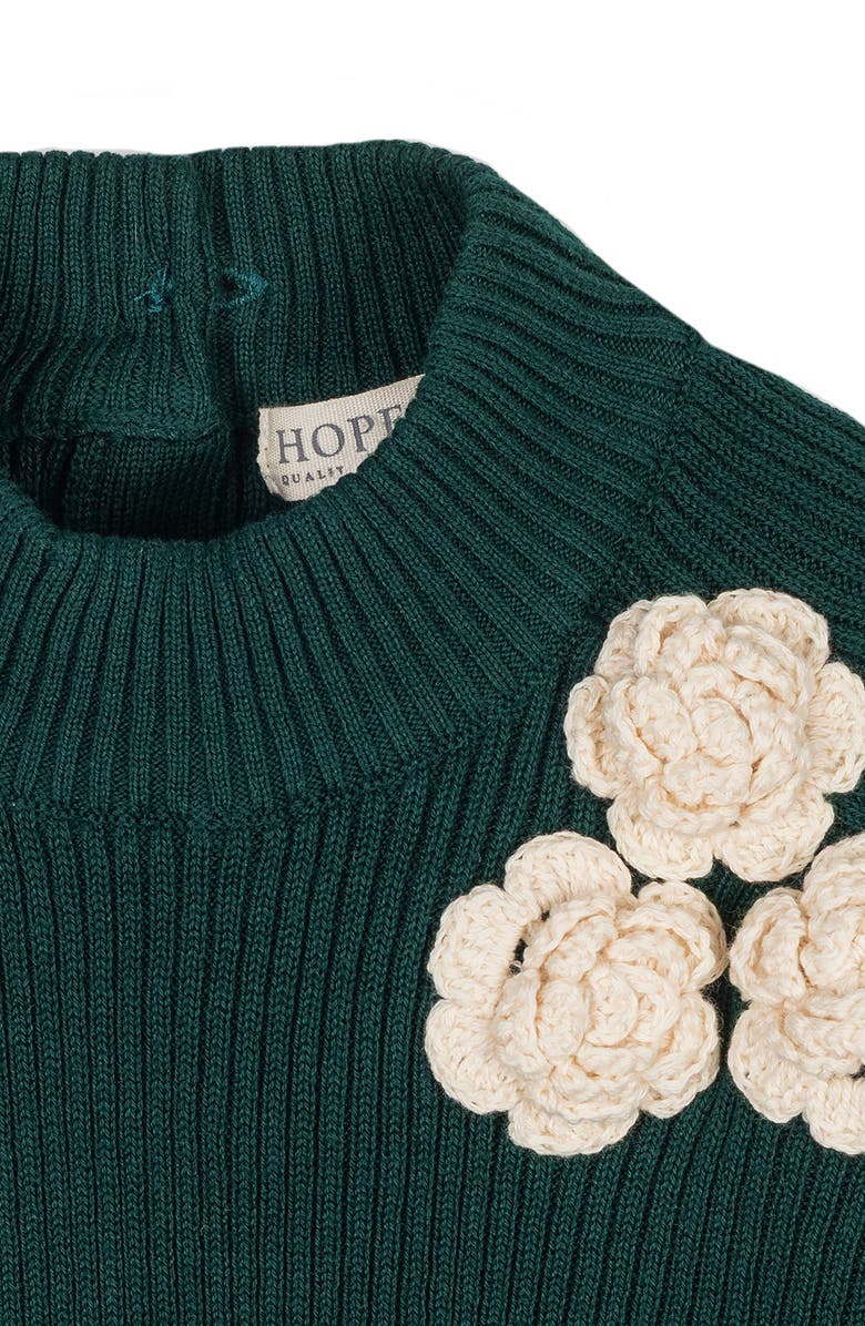 Hope & Henry Kids' Organic Long Sleeve Mock Neck Sweater with Rosettes, Alternate, color, Deep Green Rosette