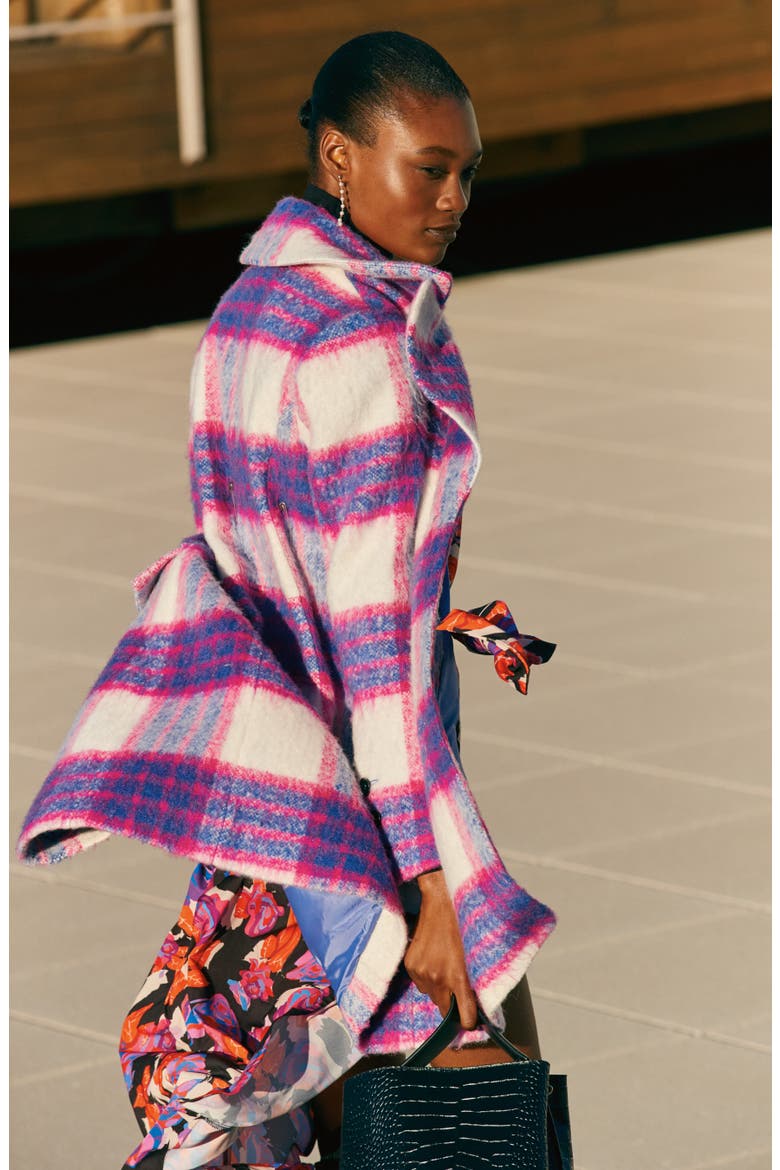 Belted V-Neck Long Sleeve Midi Dress, Alternate, color, PURPLE MULTI