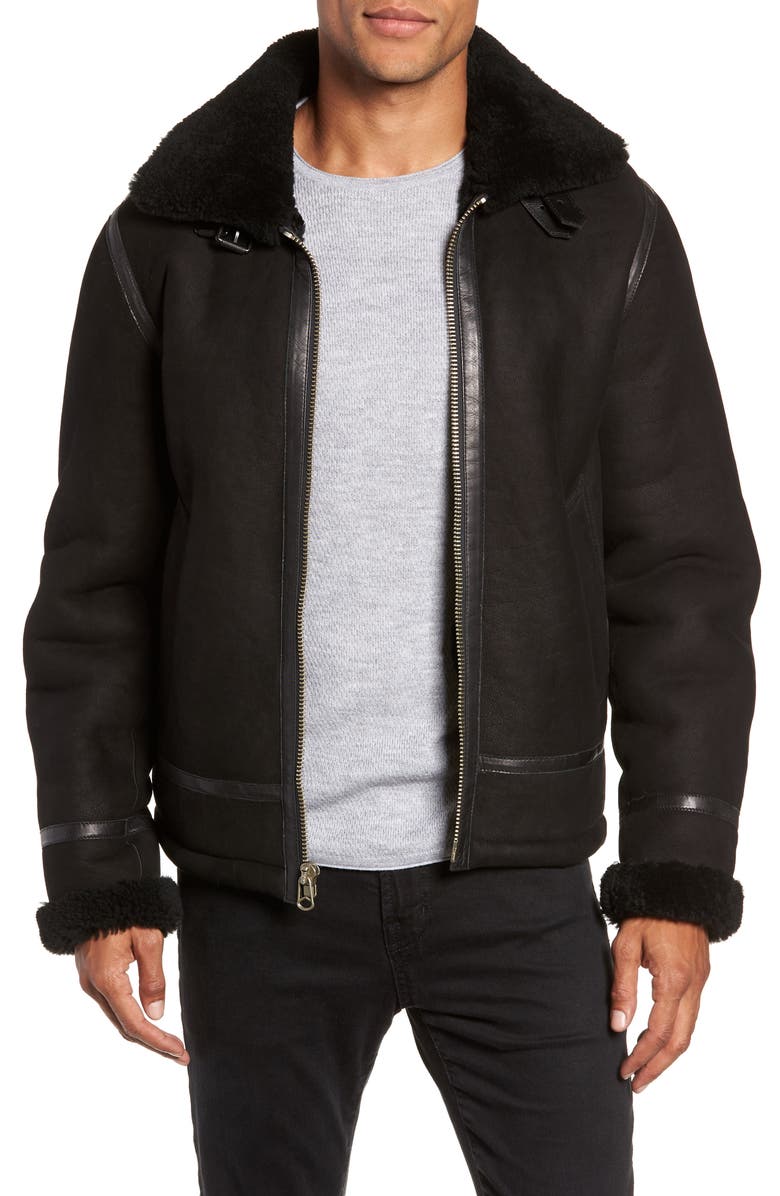 rag & bone Leather and Genuine Shearling Flight Jacket, Main, color, 
