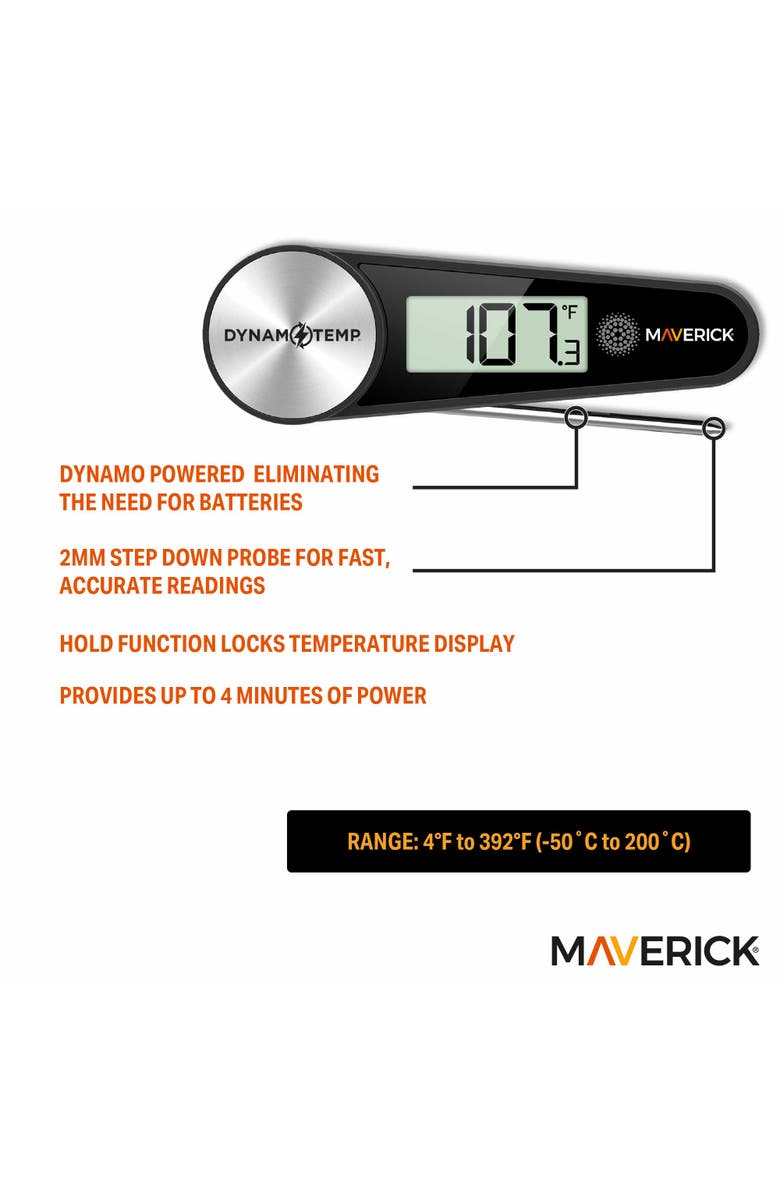 Maverick Dynamo Temp Instant Read Food Thermometer, Alternate, color, Black