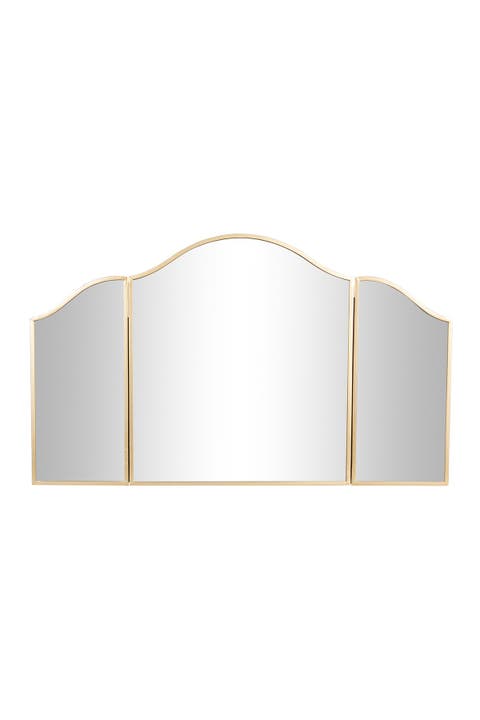 Goldtone Metal Arched Wall Mirror with Folding Sides