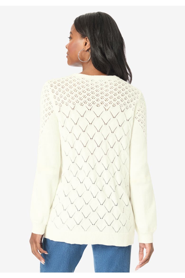 Rhinestone Pointelle Knit Sweater, Alternate, color, IVORY