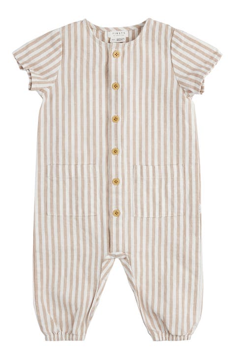 Stripe Linen & Cotton Button-Up Romper (Baby)