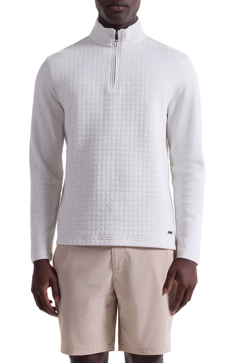 Bugatchi Waffle Quarter Zip Cotton Blend Pullover, Main, color, Chalk