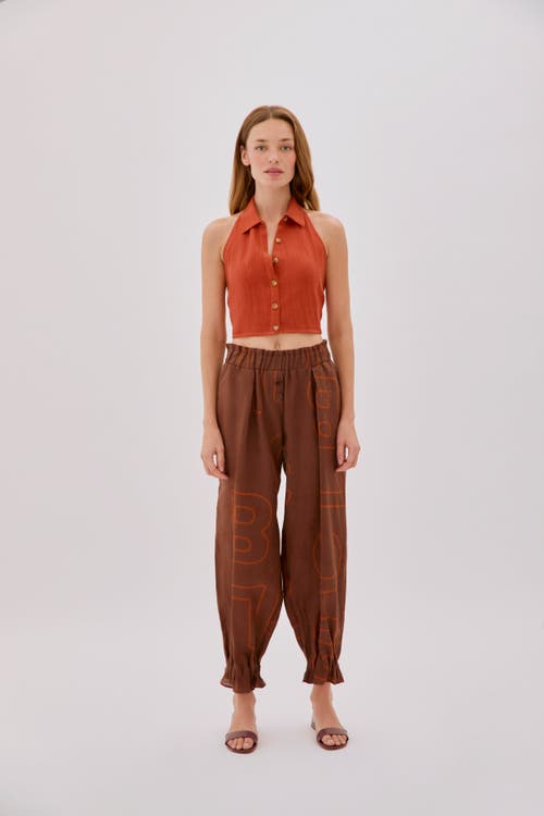 Labeca London Leah Linen Collared Crop Top In Orange