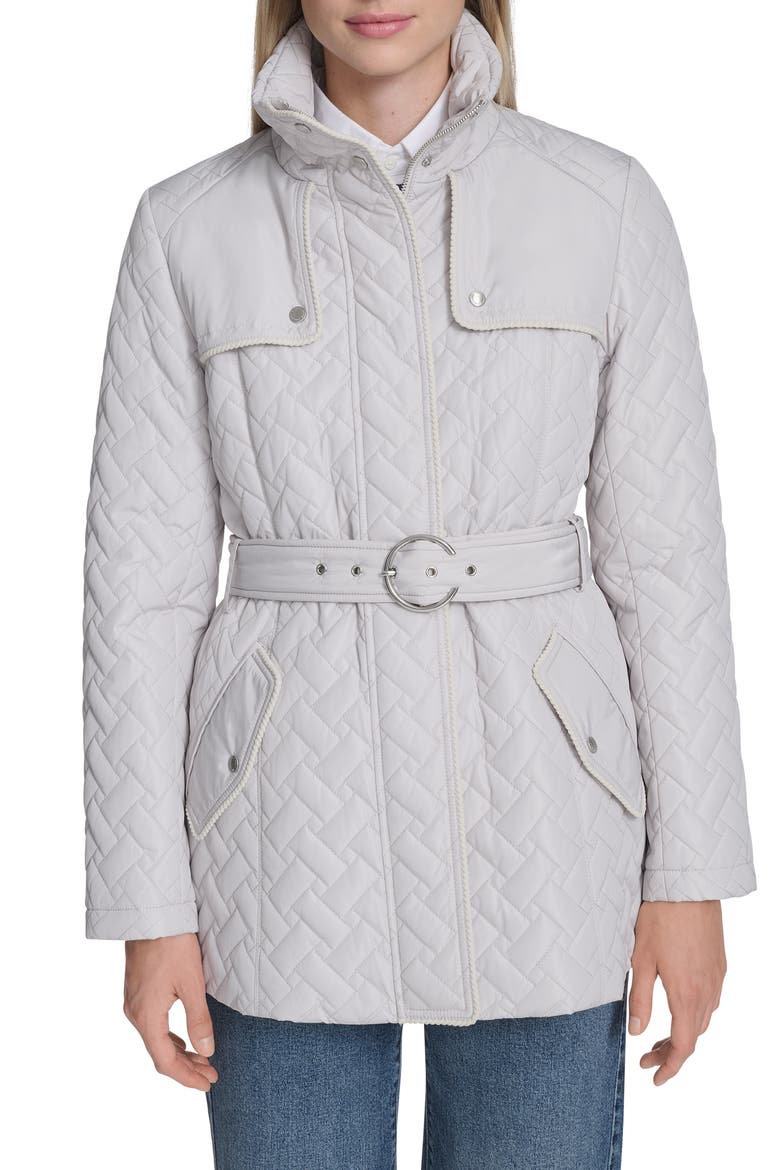 Signature Quilted Coat, Main, color, LIGHT GREY