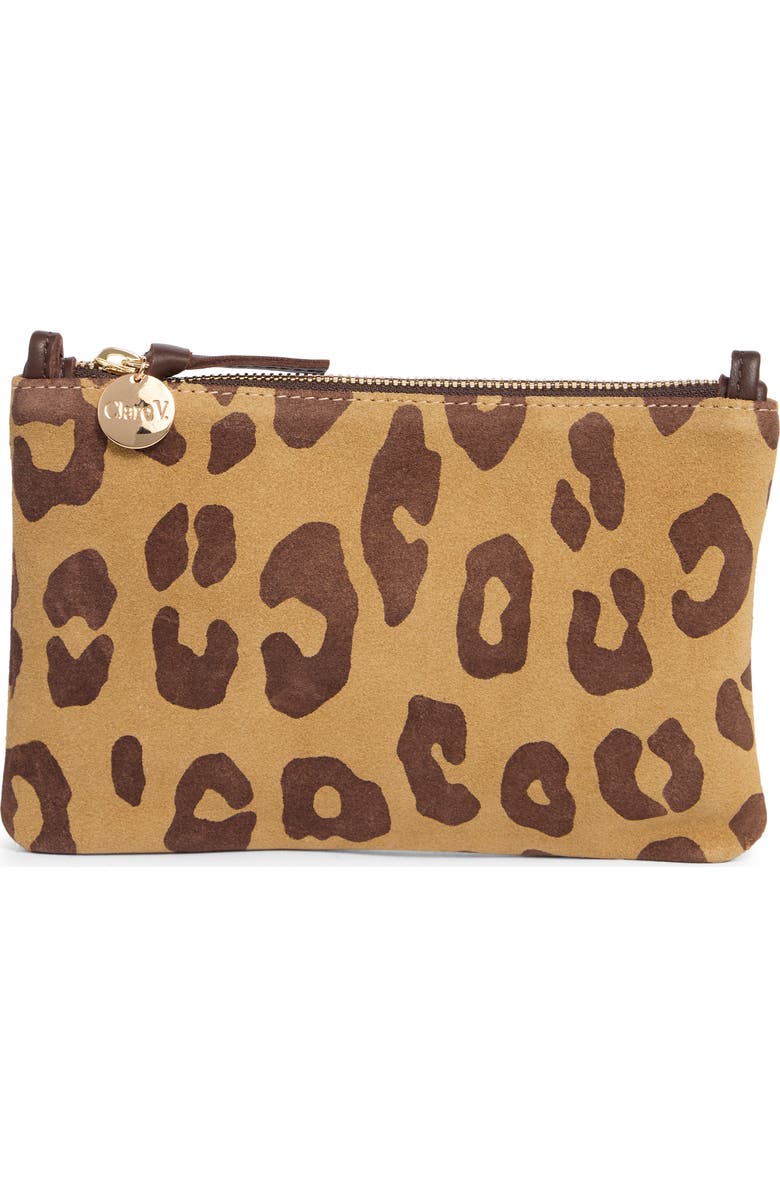Clare V. Pablo Suede Feline Print Clutch, Main, color, Lark/ Brown