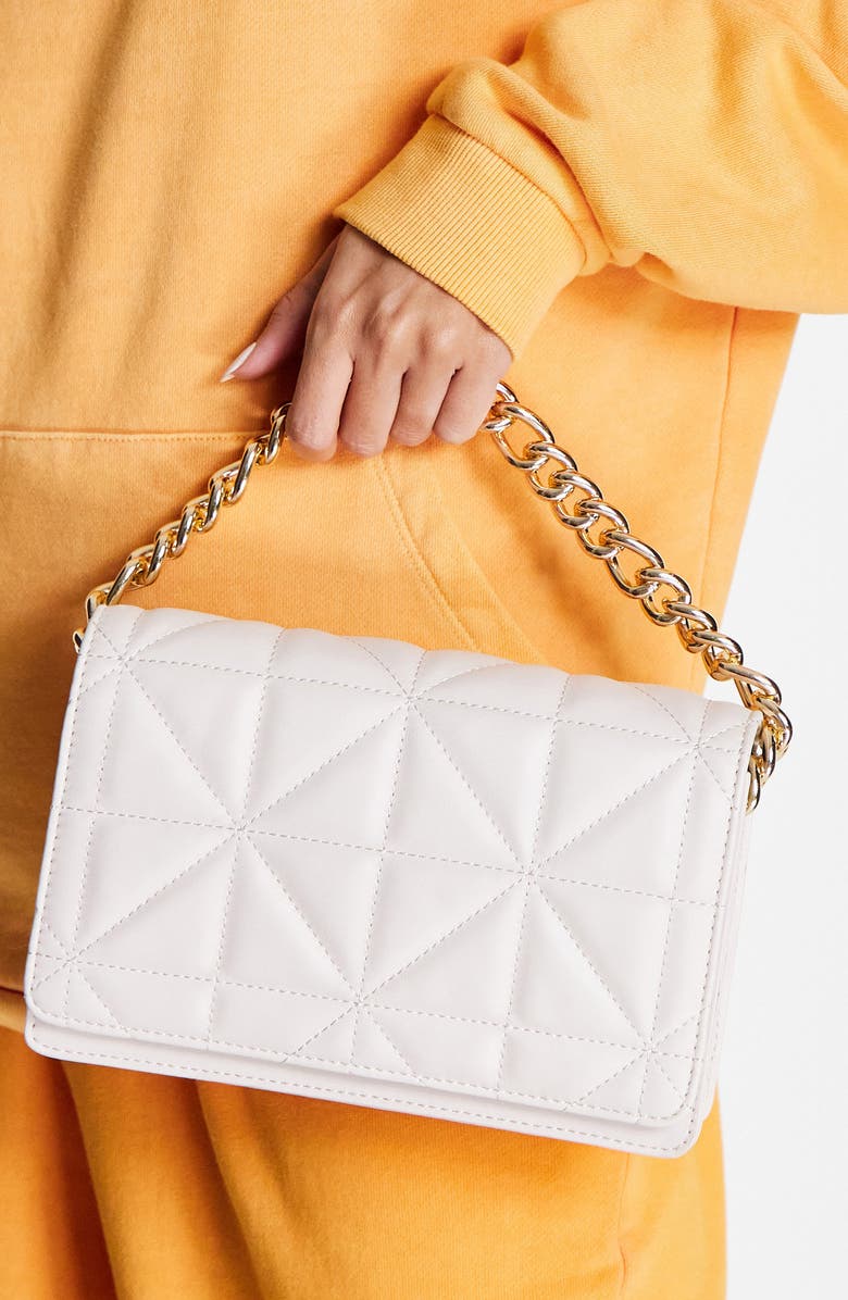 Topshop Cali Quilted Chain Faux Leather Crossbody Bag, Alternate, color, White