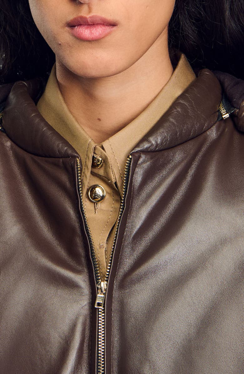 SANDRO Glazed leather jacket, Alternate, color, 