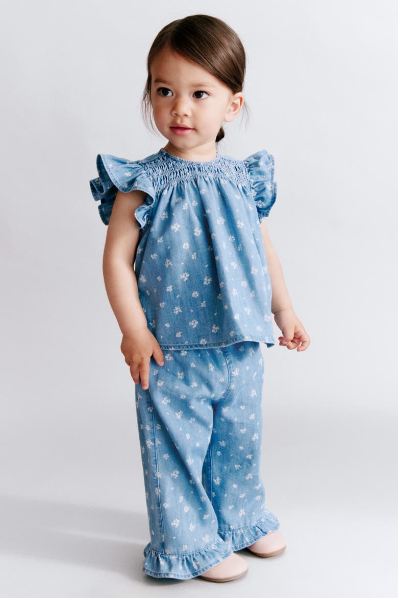 2-piece Printed Denim Set, Main, color, Light denim blue/floral