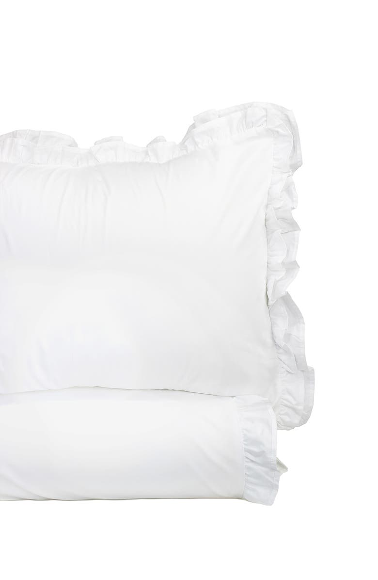 MELANGE HOME Percale Cotton Double Ruffle Duvet Set - Twin, Main, color, White/ White