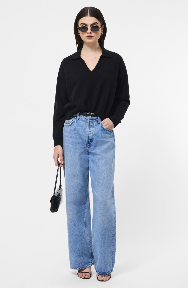 French Connection Sloane Johnny Collar Pullover, Alternate, color, 01-Black