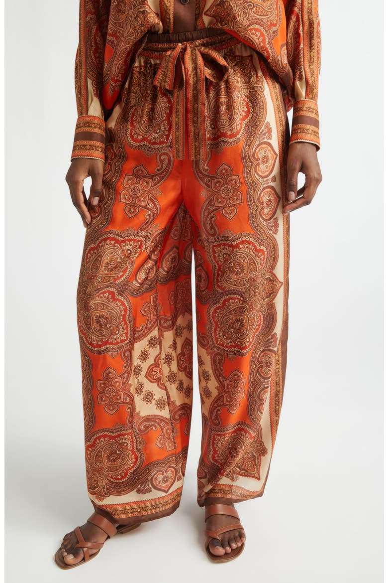 Mahon Paisley Print Habutai Silk Wide Leg Pants, Main, color, TANGERINE PAISLEY