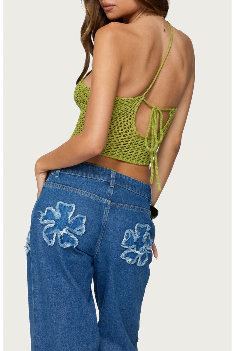 Daley Asymmetric One-Shoulder Sheer Crop Top, Alternate, color, GREEN