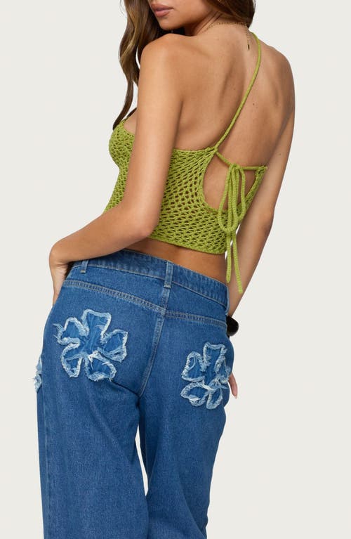 Edikted Daley Asymmetric One-shoulder Sheer Crop Top In Green