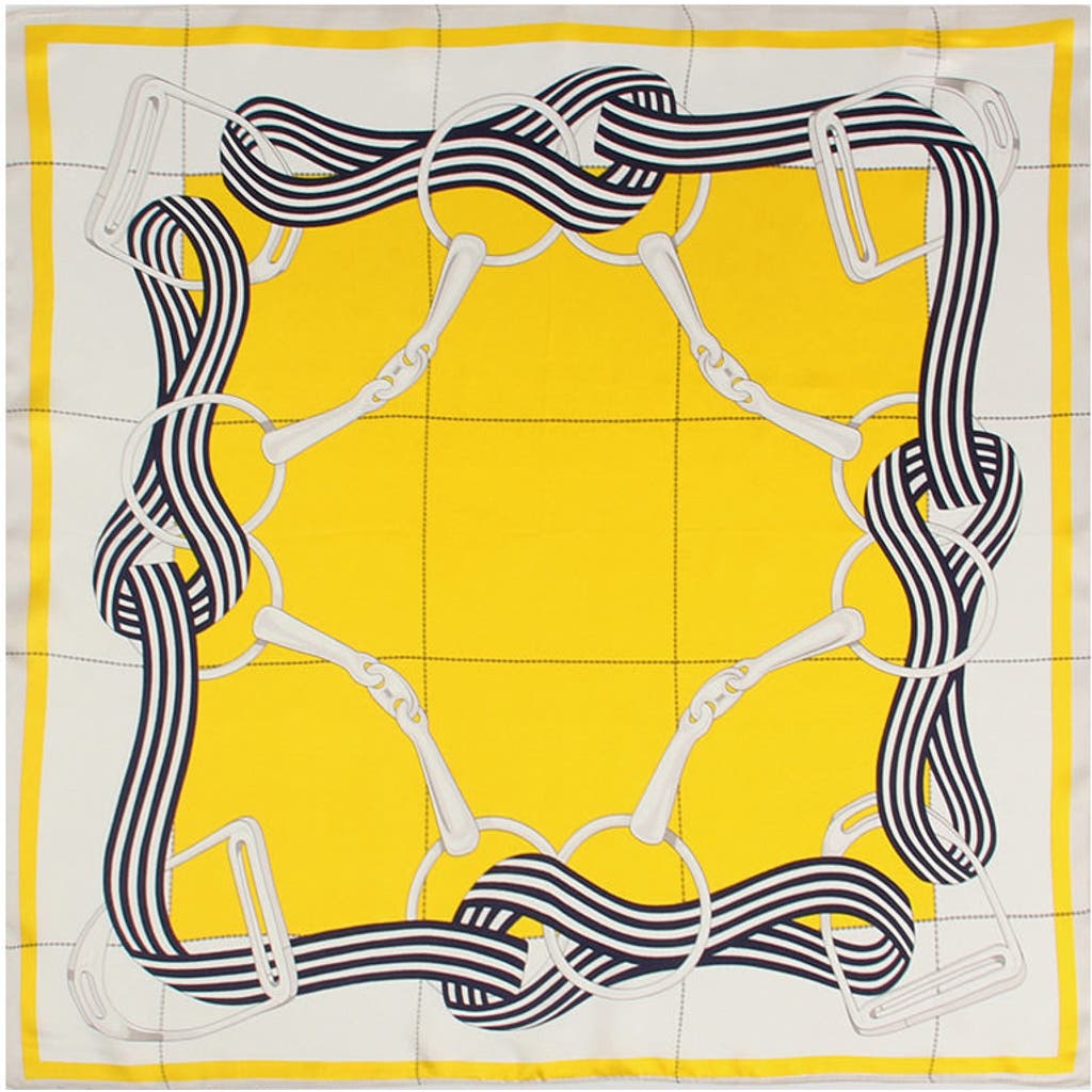 Silksilky Pure Silk Printed Designer Square Scarf 53x53cm/21 In Yellow