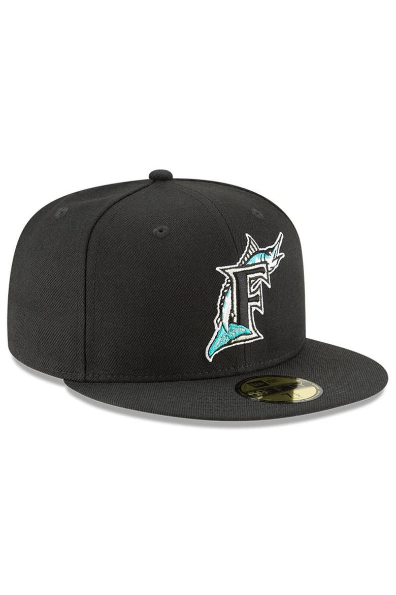 Men's New Era Black Florida Marlins Cooperstown Collection Wool 59FIFTY Fitted Hat, Alternate, color, Black