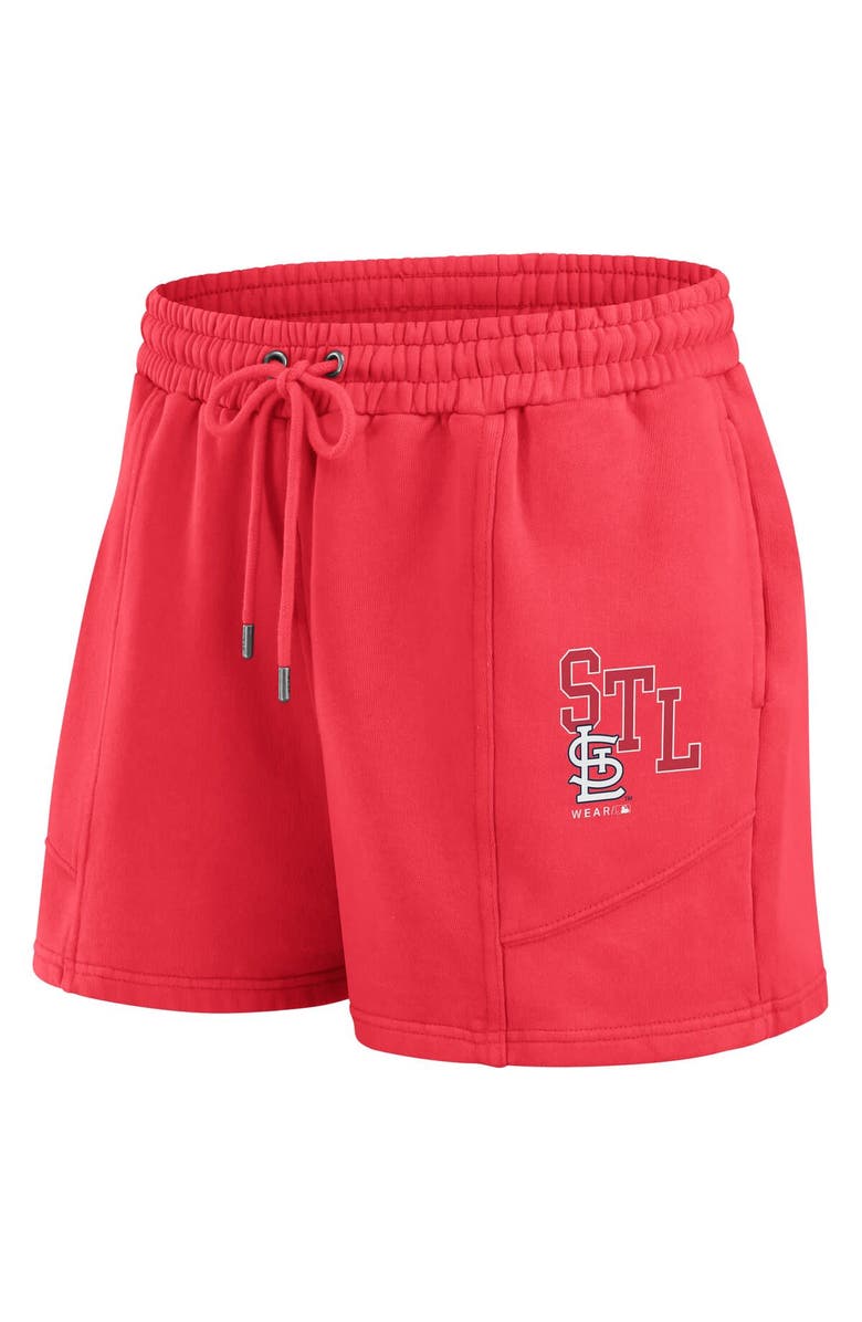 WEAR by Erin Andrews Women's WEAR by Erin Andrews Red St. Louis Cardinals Washed Fleece Sweatshirt & Shorts Lounge Set, Alternate, color, Red