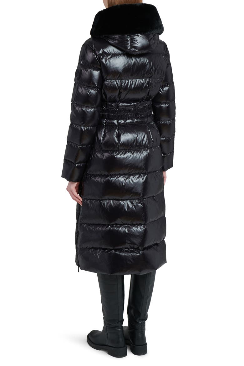 Lexi Water Resistant Hooded Nylon Down Puffer Coat with Faux Fur Trim, Alternate, color, BLACK