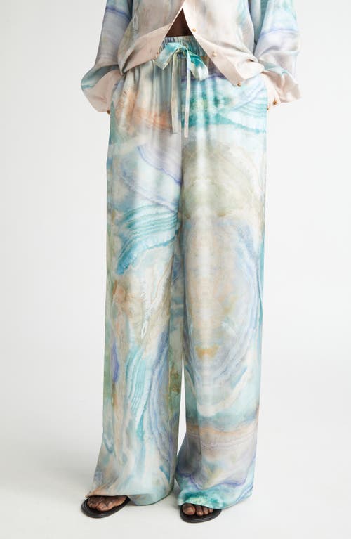 Shop Zimmermann Agate Print Silk Track Pants In Blue Agate