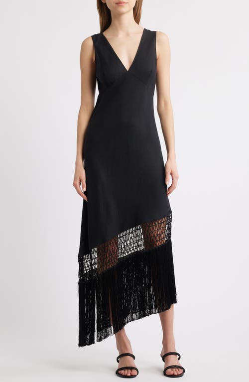 Rails Tamara Asymmetric Sleeveless Fringe Accent Dress In Black