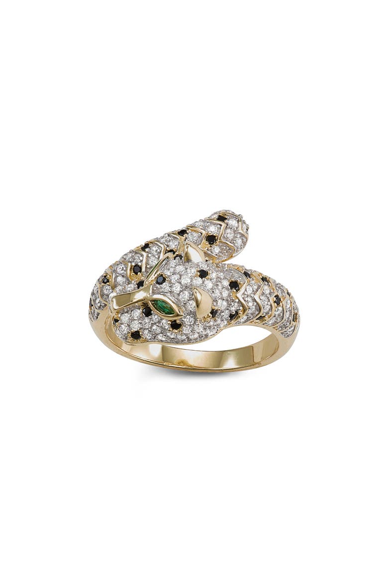 Pavé Cubic Zirconia Panther Bypass Ring, Alternate, color, YELLOW GOLD