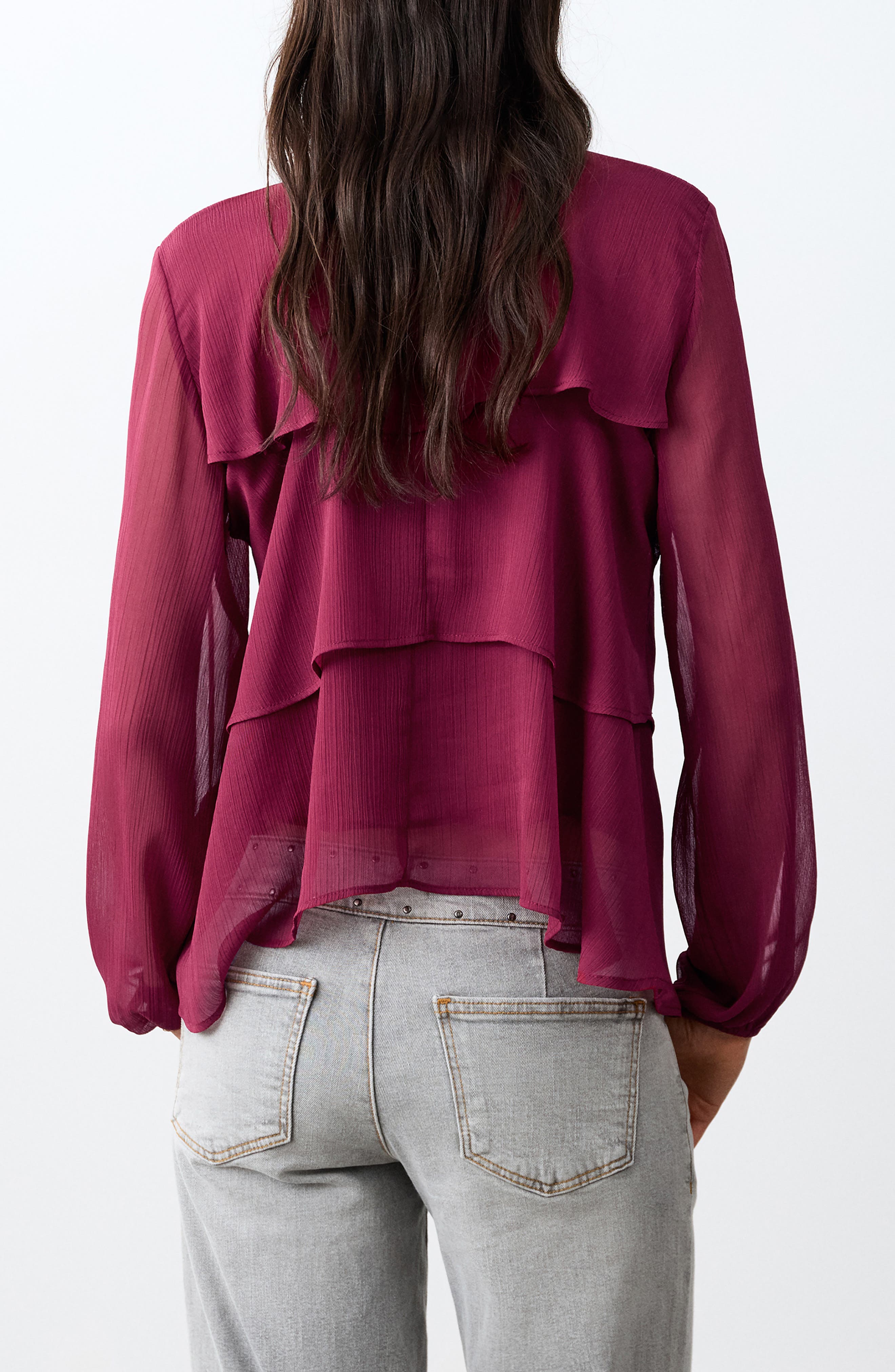 Tiered Long Sleeve Chiffon Top - image 2