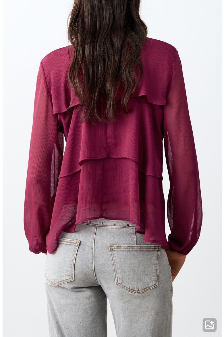 Tiered Long Sleeve Chiffon Top, Alternate, color, PURPLE RED