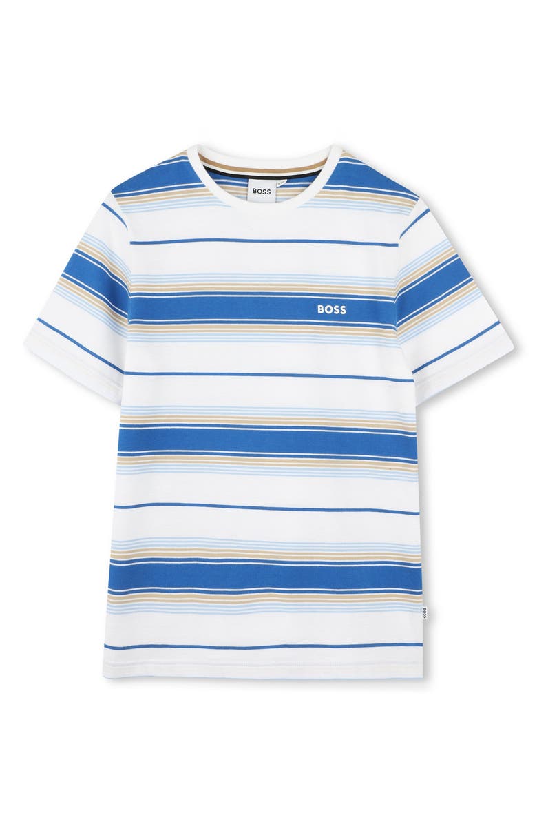 BOSS Kidswear Kids' Stripe Cotton T-Shirt, Main, color, Pale Blue