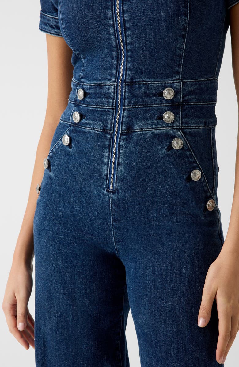 GUESS Alina Stretch Denim Flared Jumpsuit, Alternate, color, Blue