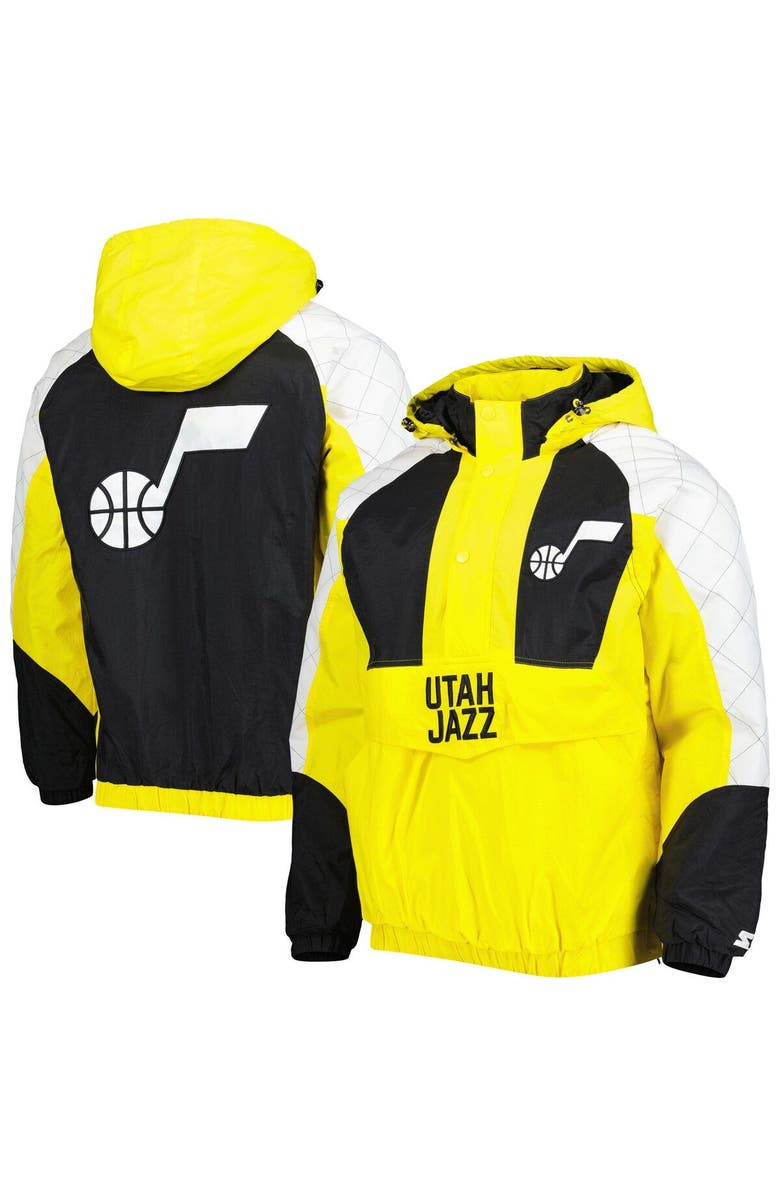STARTER Men's Starter Gold Utah Jazz Body Check Raglan Hoodie Half-Zip Jacket, Main, color, Gold