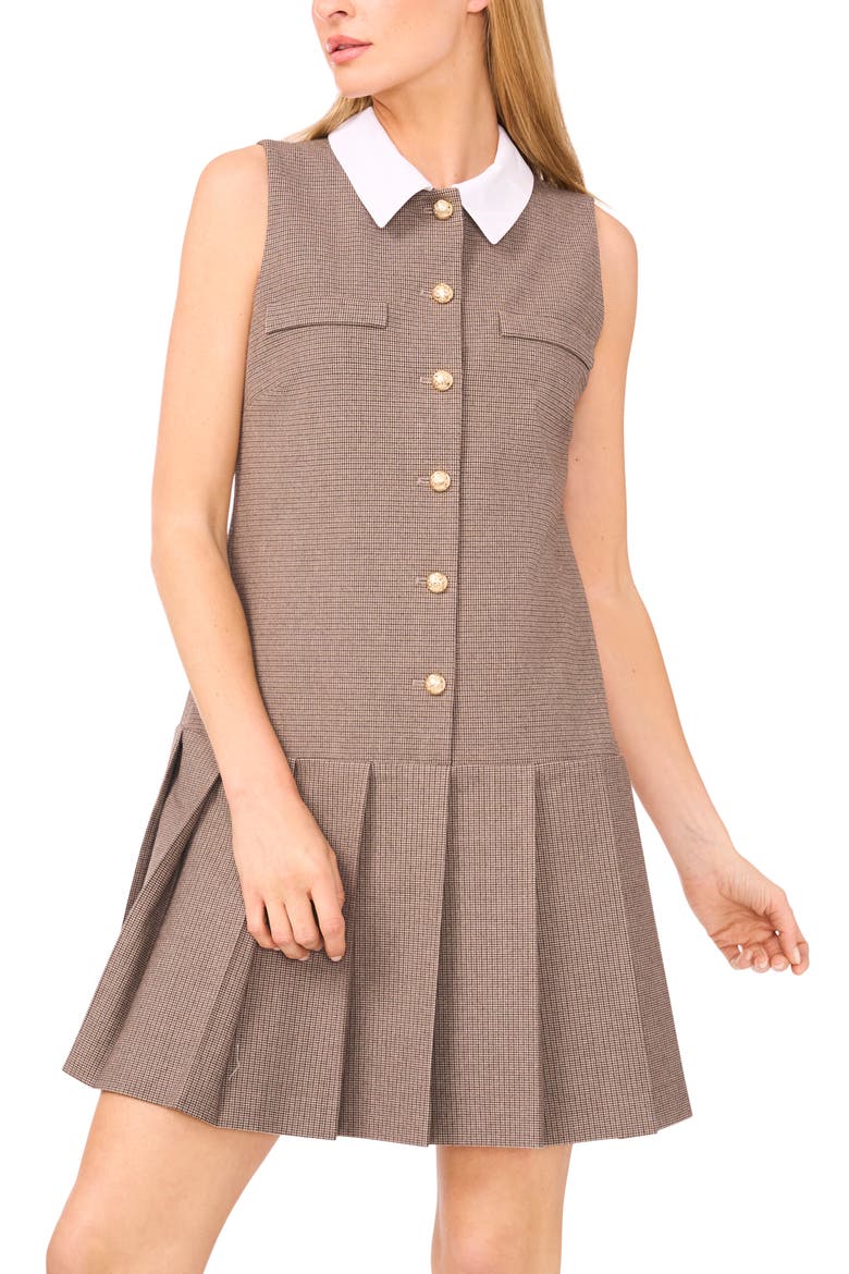 Houndstooth Sleeveless Drop Waist Dress, Alternate, color, SAFARI
