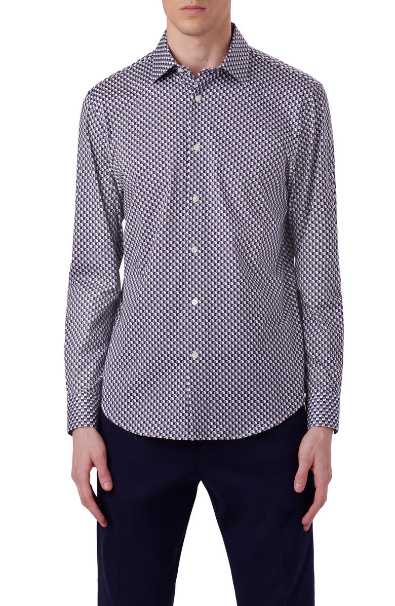 Bugatchi James OoohCotton<sup>®</sup> Geo Print Button-Up Shirt, Main, color, 