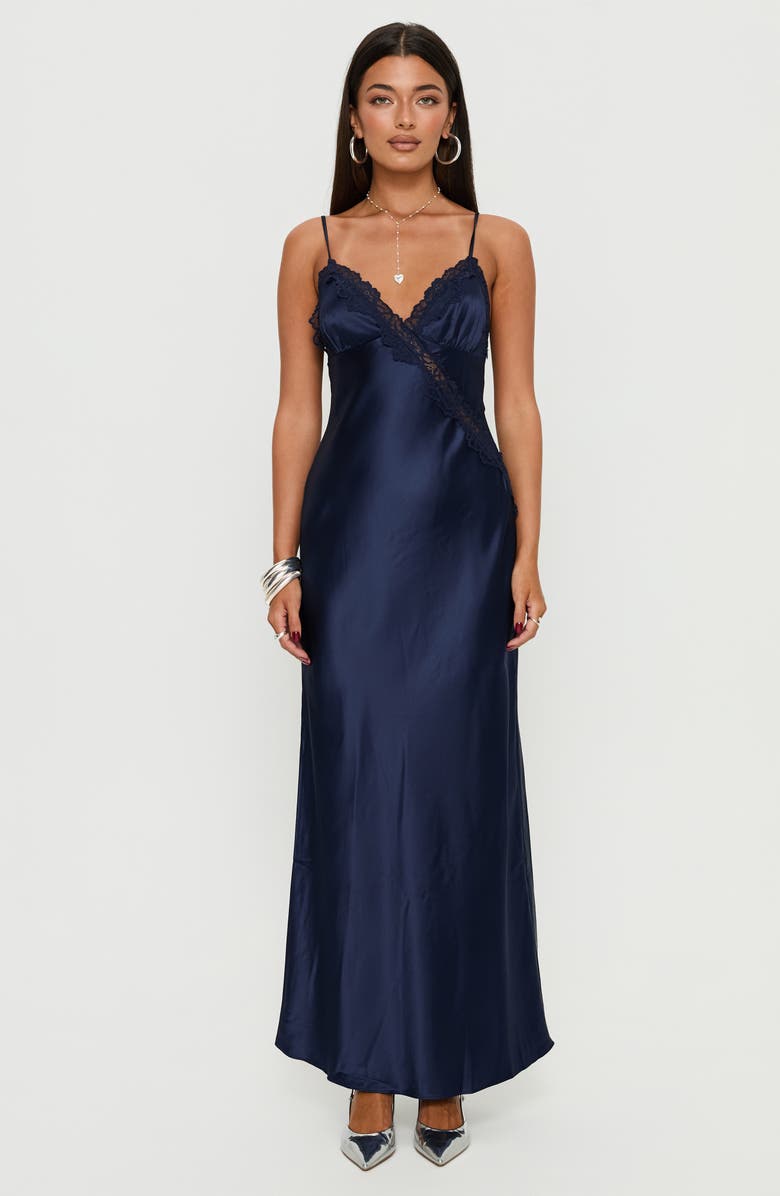 Princess Polly Madelene Lace Trim Satin Gown, Alternate, color,