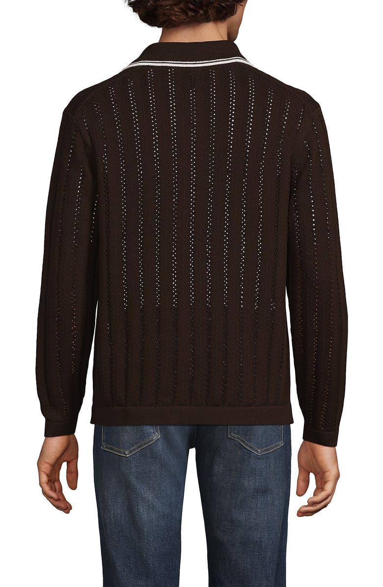 Lands' End Long Sleeve Button Through Summer Polo Cardigan, Alternate, color, Rich Coffee